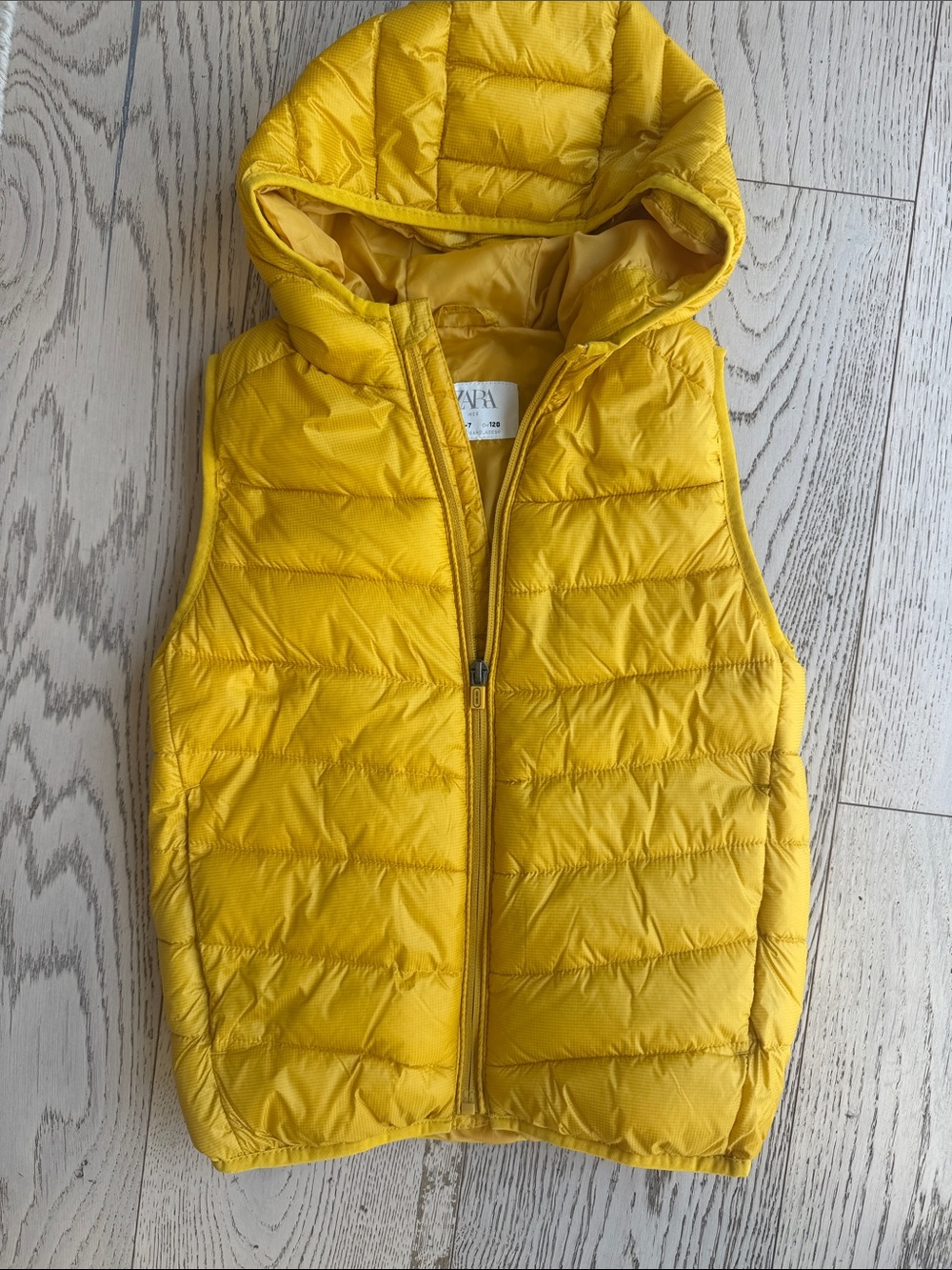 Zara Kids 6-7 Yellow Hooded Puffer Vest